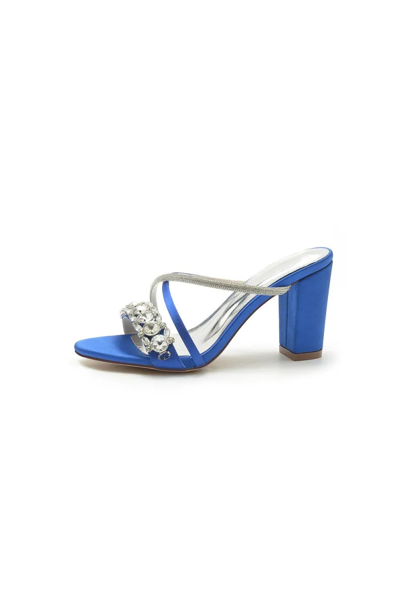 Silver Satin High Heels with Crystal and Metal Embellishments