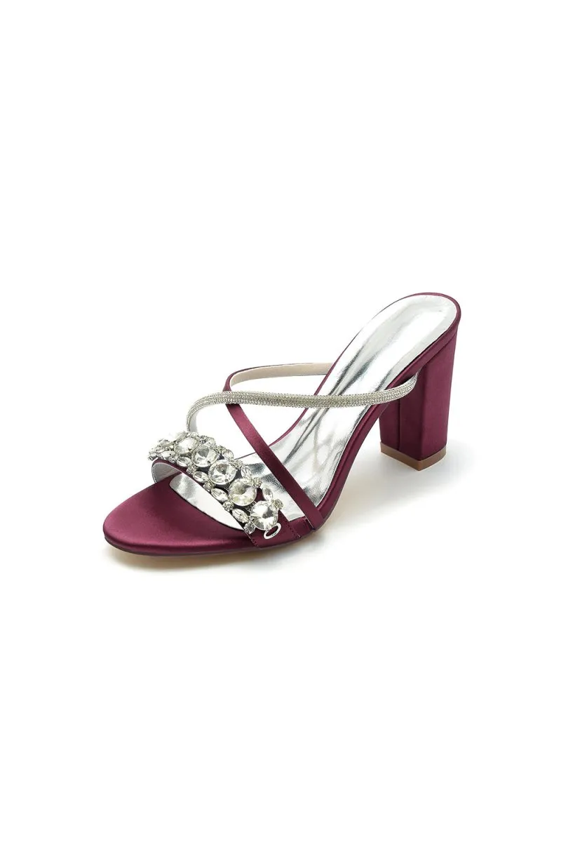 Silver Satin High Heels with Crystal and Metal Embellishments
