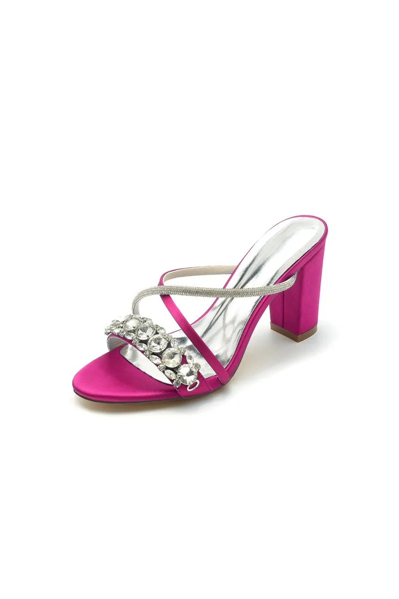Silver Satin High Heels with Crystal and Metal Embellishments