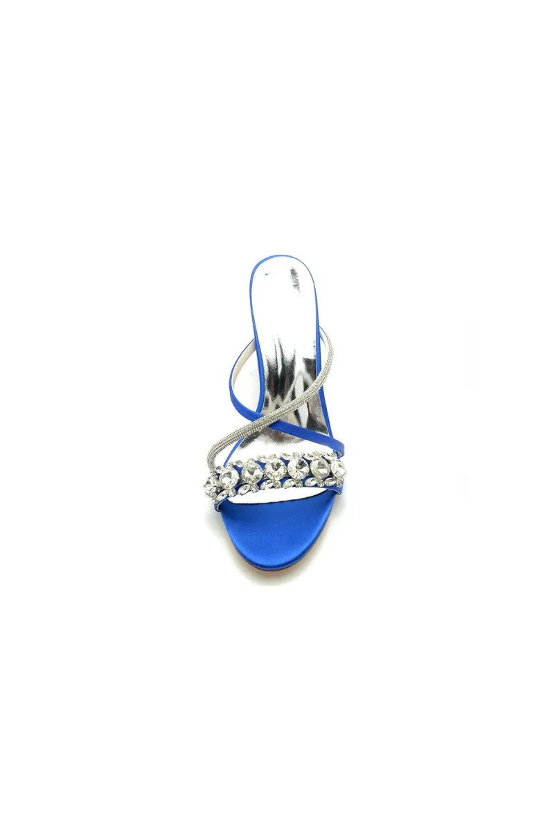 Silver Satin High Heels with Crystal and Metal Embellishments