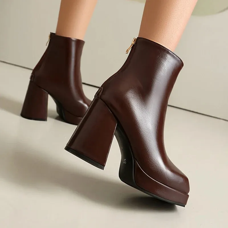 SIMLOVEYO 2024 Classic Ankle Boots Block Heels  Big Size 47 48 US17 Fashion Black Apricot Round Toe 9.5CM