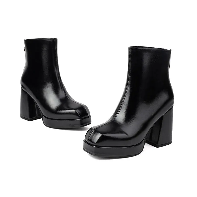 SIMLOVEYO 2024 Classic Ankle Boots Block Heels  Big Size 47 48 US17 Fashion Black Apricot Round Toe 9.5CM