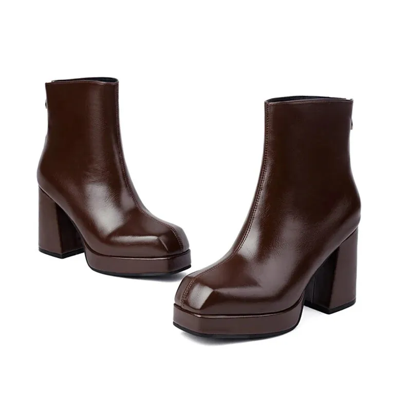 SIMLOVEYO 2024 Classic Ankle Boots Block Heels  Big Size 47 48 US17 Fashion Black Apricot Round Toe 9.5CM