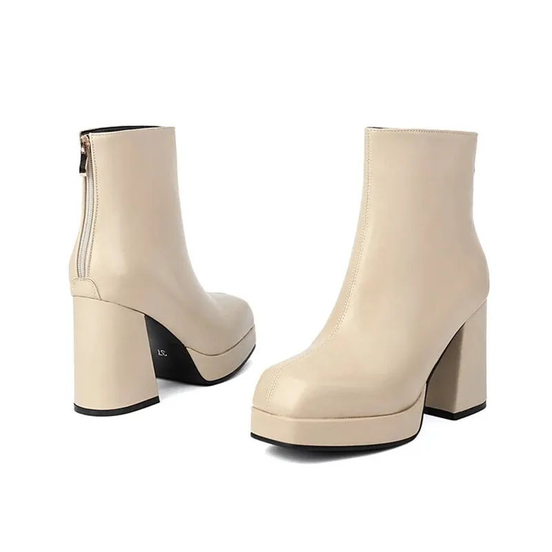 SIMLOVEYO 2024 Classic Ankle Boots Block Heels  Big Size 47 48 US17 Fashion Black Apricot Round Toe 9.5CM