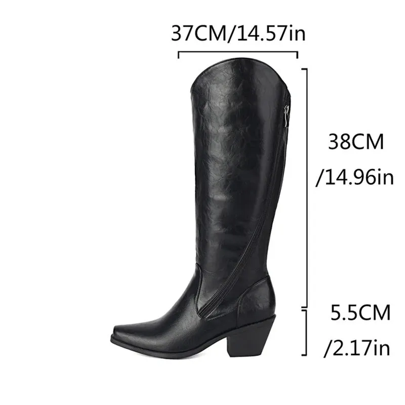 SIMLOVEYO 2024 Knee Boots 5.5CM Chunky Heels Leather Big Size 45 46 47 US16 US15 Black Red White