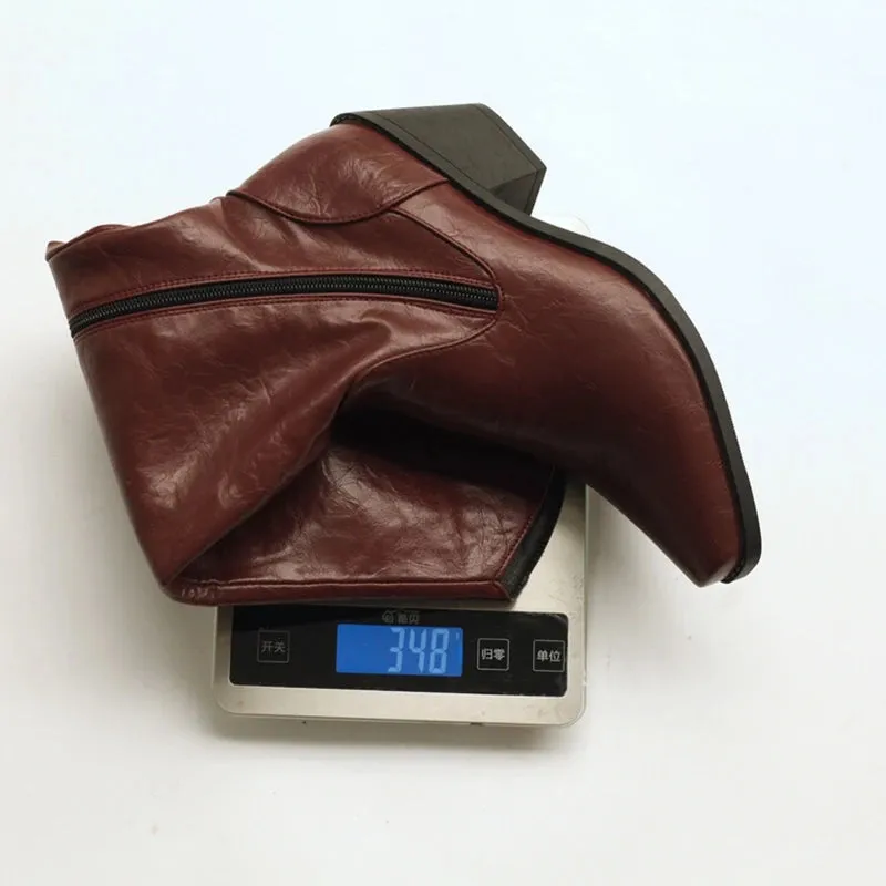 SIMLOVEYO 2024 Knee Boots 5.5CM Chunky Heels Leather Big Size 45 46 47 US16 US15 Black Red White