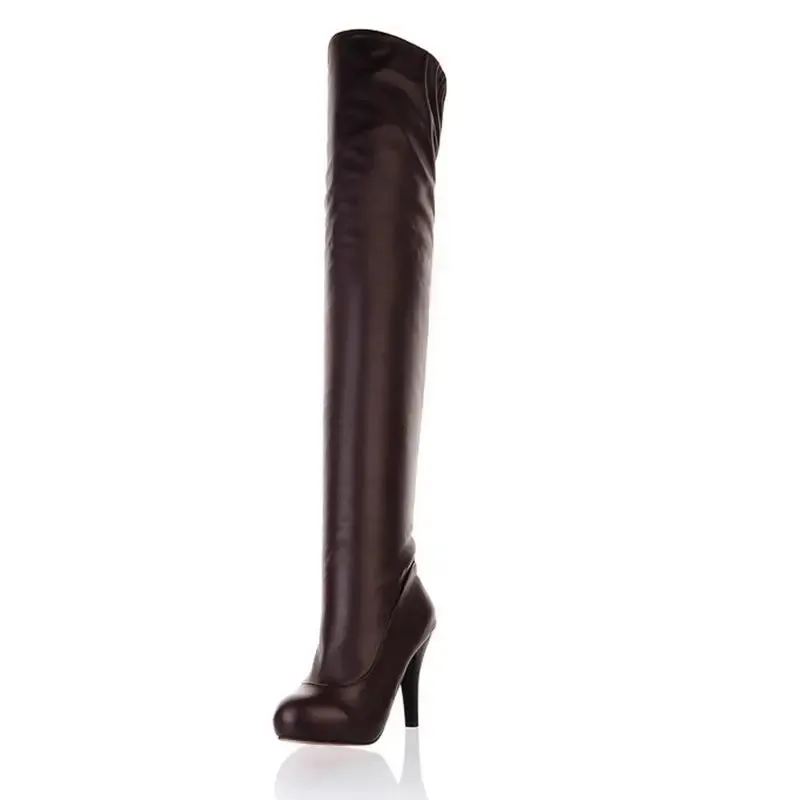 SIMLOVEYO Sexy Female Stretchy Boots Round Toe Thin Heels 10cm Platform 2cm 31 32 33 45 46 Fashion Women Party Thigh Bota