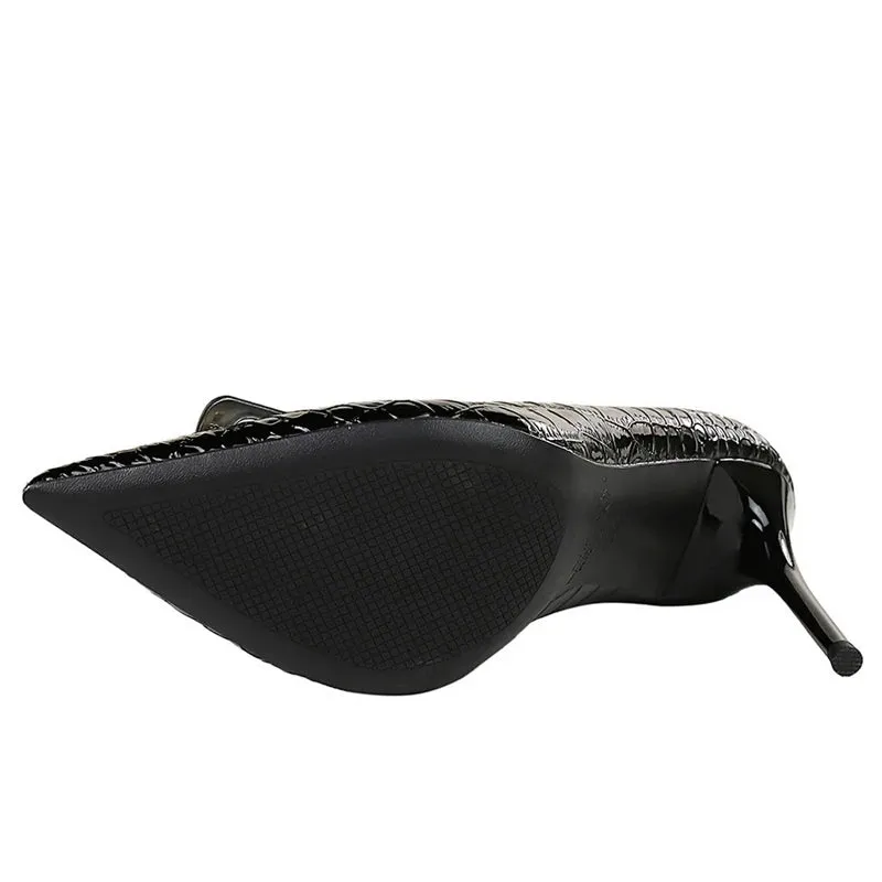 Snake patterned patent leather Women Pumps Metal buckle decoration High Heels stilettos 10 cm Ladies Heels quality