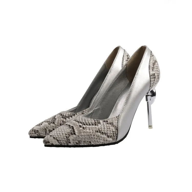 Snakeskin leather panel women high heels