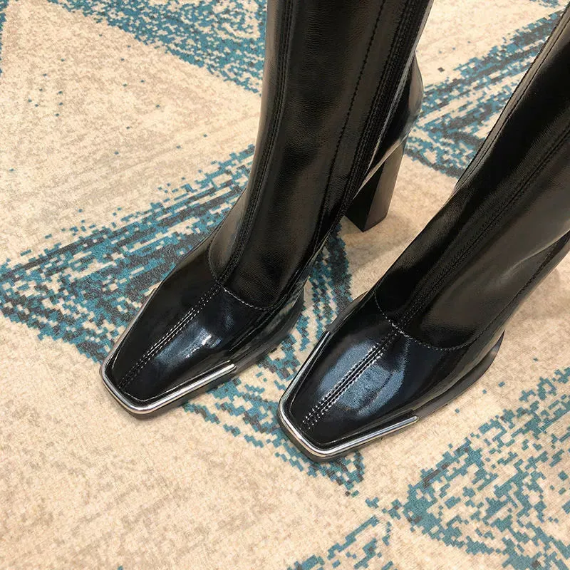 Spring and Autumn Black High Heels Kendall Jenner Boots