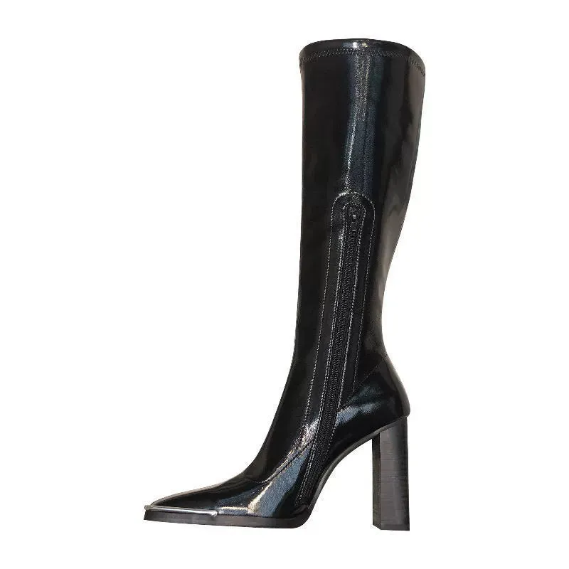 Spring and Autumn Black High Heels Kendall Jenner Boots
