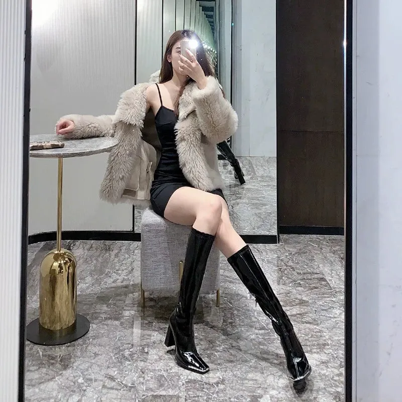Spring and Autumn Black High Heels Kendall Jenner Boots