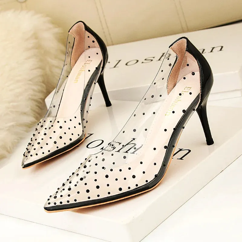 Spring Luxury Women 7cm Pencil High Heels Wedding Pumps Diamond Clear Rose Gold Pumps Silver Pumps Formal Bridal Shoes
