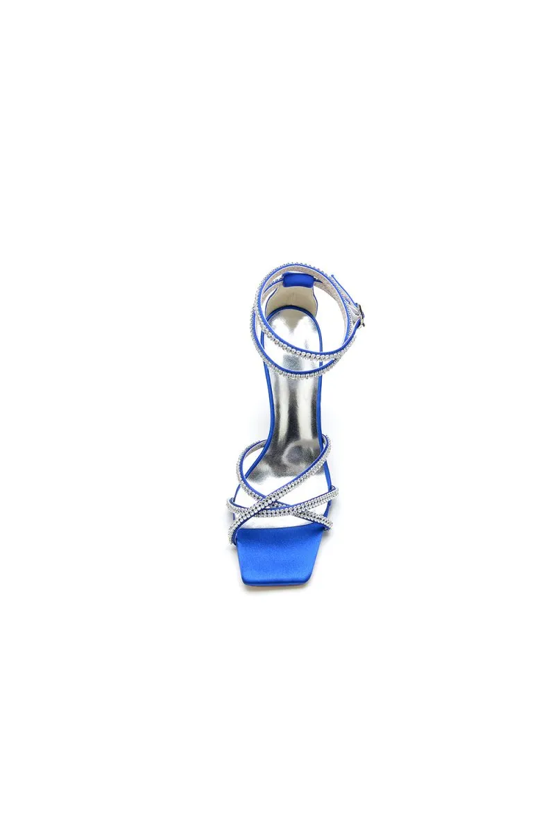 Square Open-Toe Beaded Strap Buckle Stiletto Heels