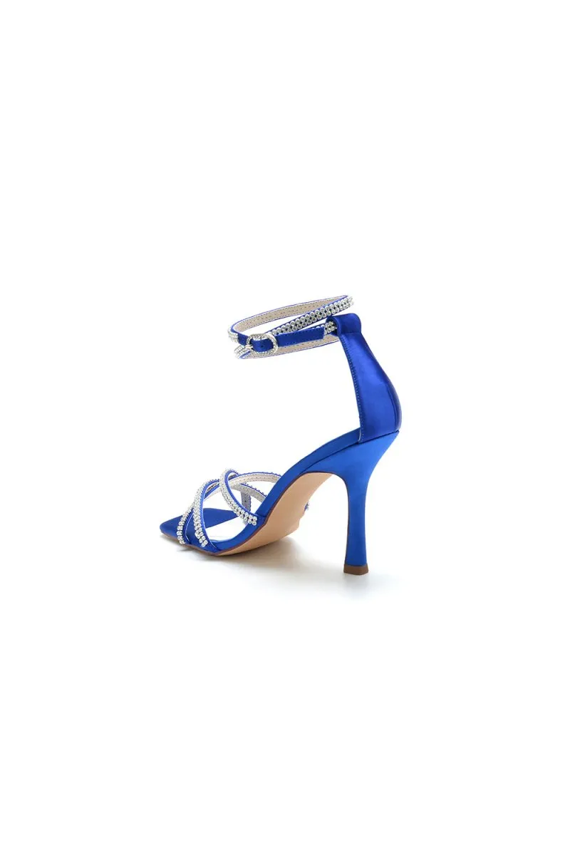 Square Open-Toe Beaded Strap Buckle Stiletto Heels