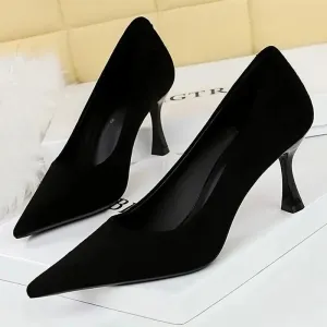 Suede Black Women Pumps Wine Glasses And High Heels Pointed Toe Women Heels
