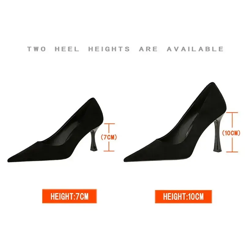 Suede Black Women Pumps Wine Glasses And High Heels Pointed Toe Women Heels
