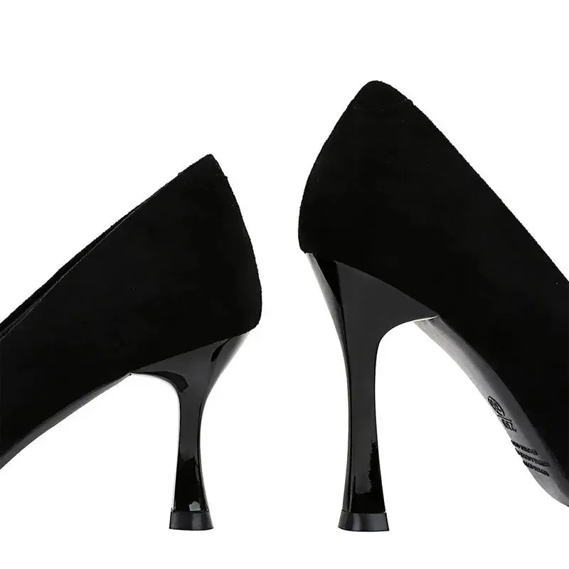 Suede Black Women Pumps Wine Glasses And High Heels Pointed Toe Women Heels