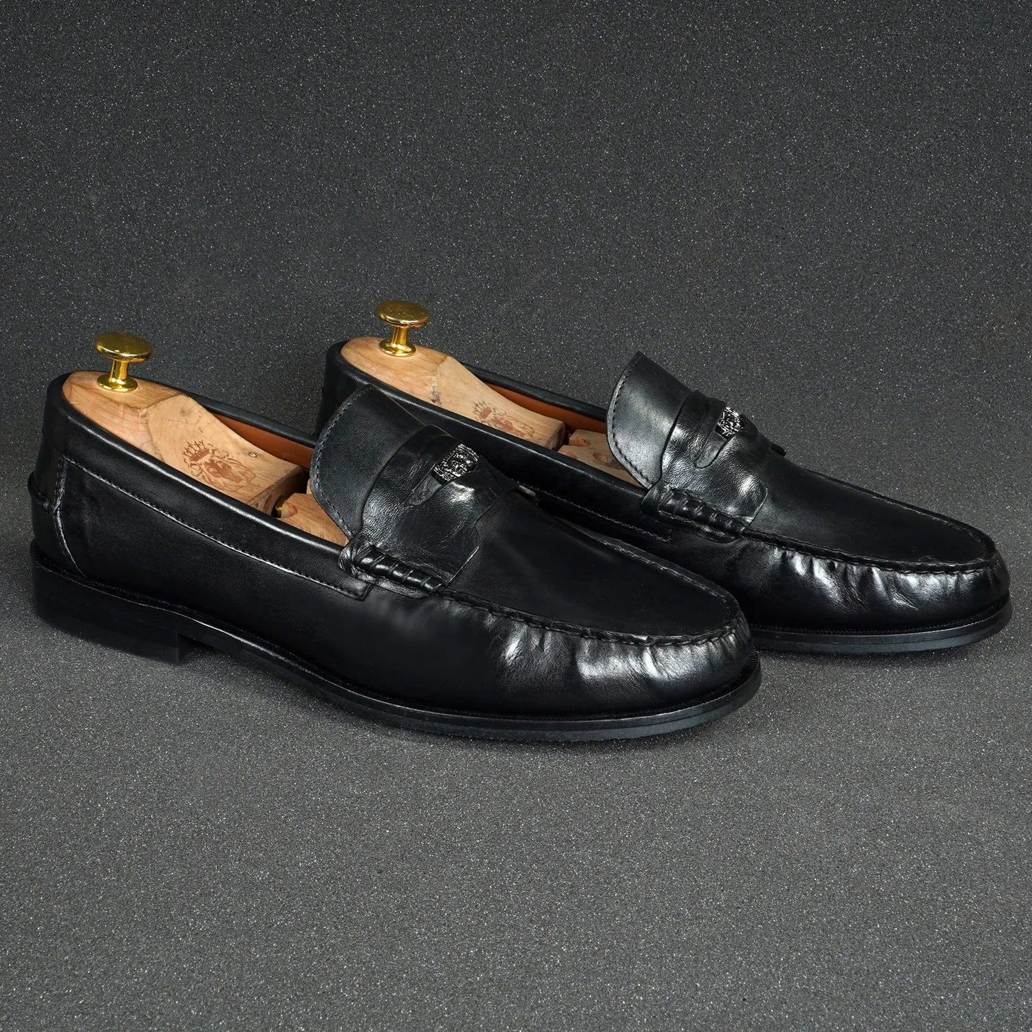 Trademark Lion Logo Penny Lightweight Moccasins in Black Leather