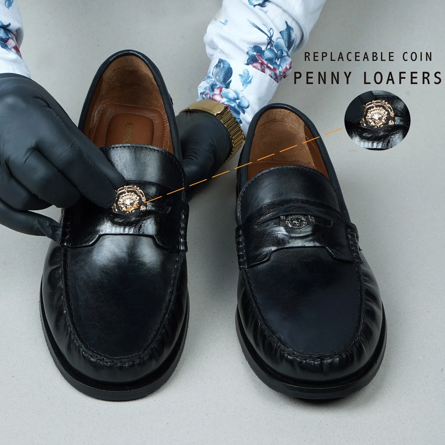 Trademark Lion Logo Penny Lightweight Moccasins in Black Leather