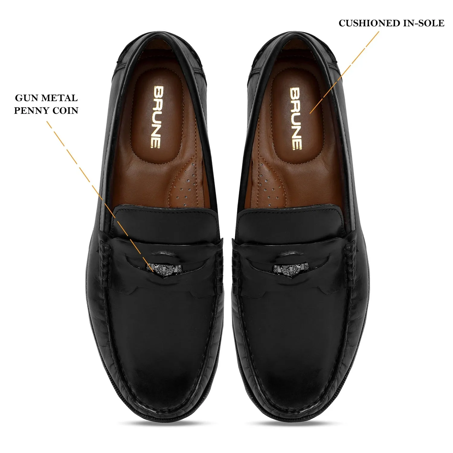 Trademark Lion Logo Penny Lightweight Moccasins in Black Leather