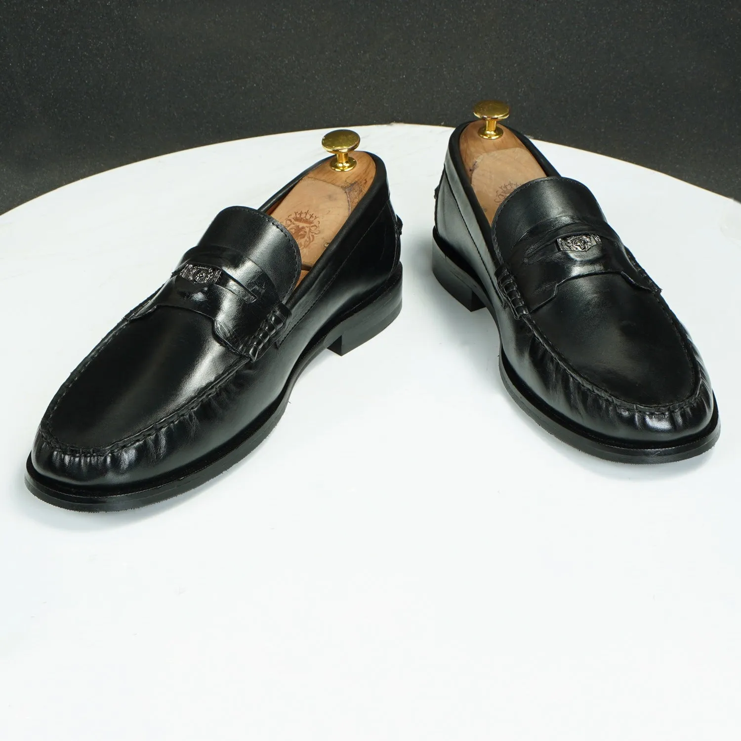 Trademark Lion Logo Penny Lightweight Moccasins in Black Leather