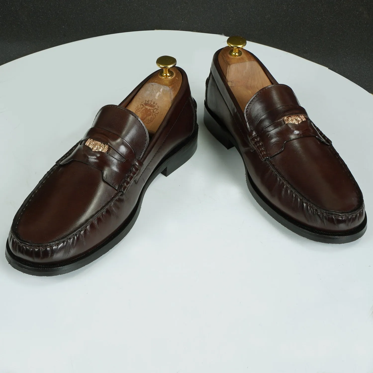 Trademark Lion Logo Penny Lightweight Moccasins in Brown Leather