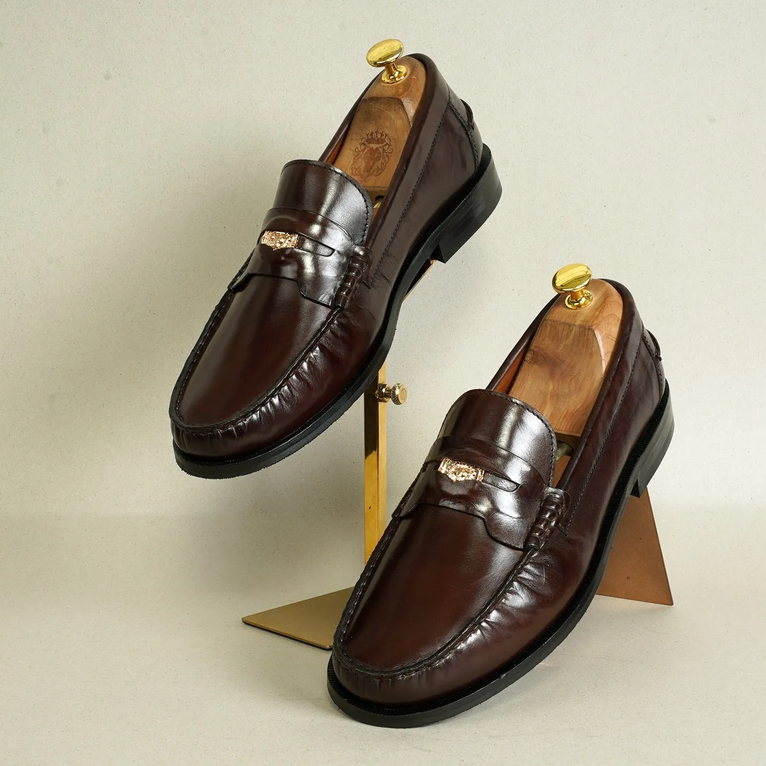 Trademark Lion Logo Penny Lightweight Moccasins in Brown Leather