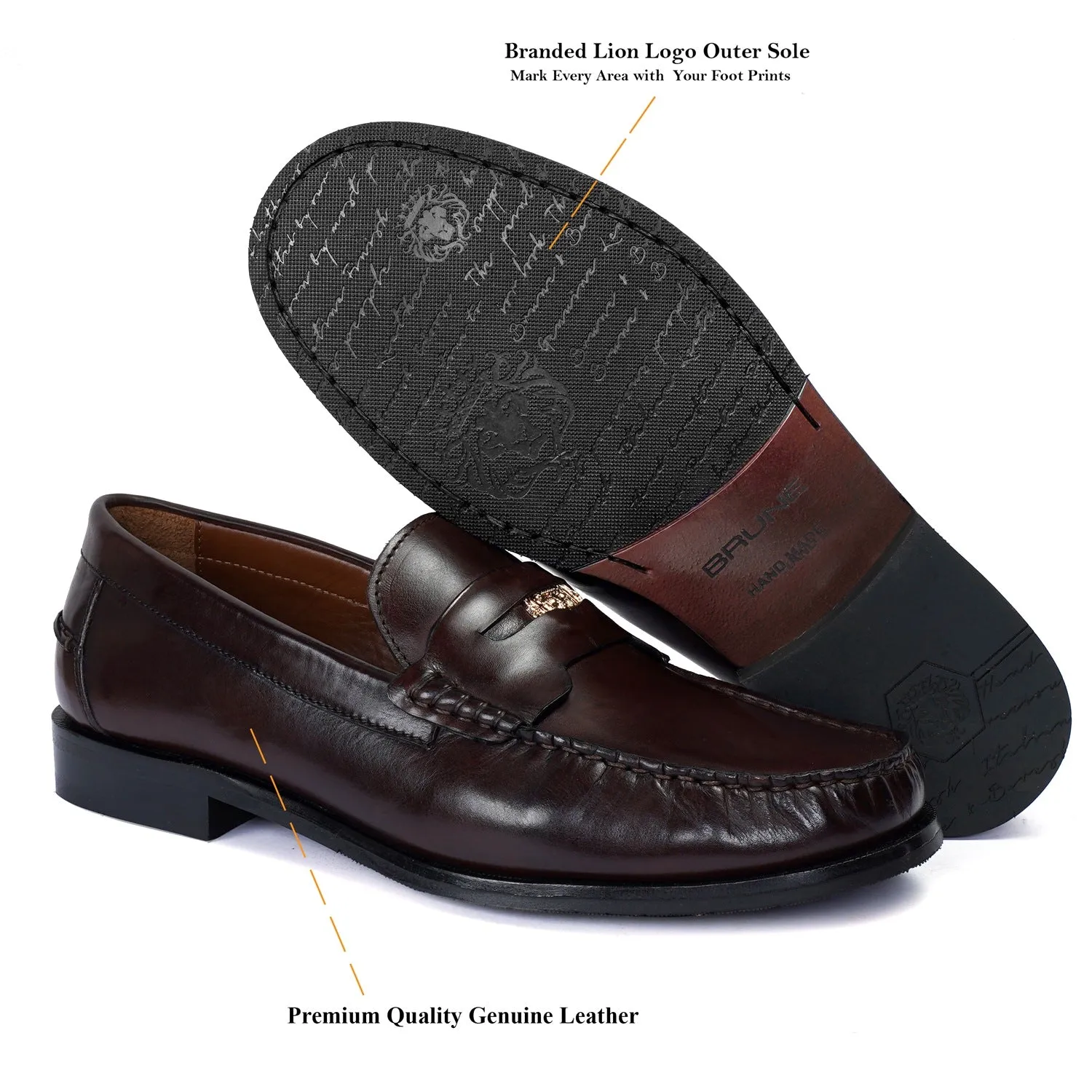 Trademark Lion Logo Penny Lightweight Moccasins in Brown Leather