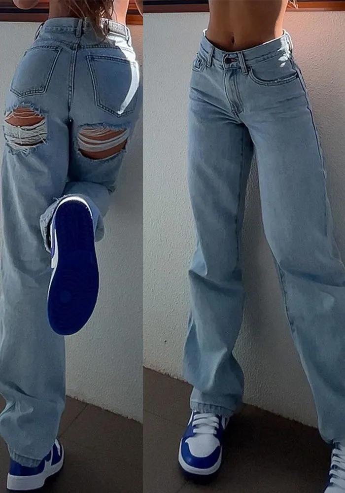 Trendy High-Waist Light Wash Slim Fit Denim Jeans