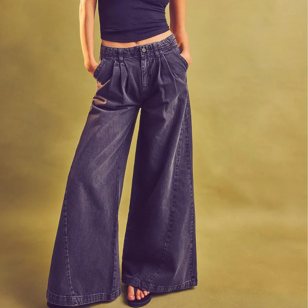 Trendy Plus-Size Wide Leg Denim Pants for Effortless Street Style