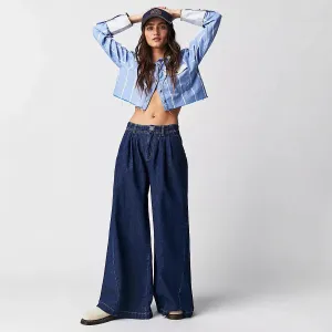 Trendy Plus-Size Wide Leg Denim Pants for Effortless Street Style