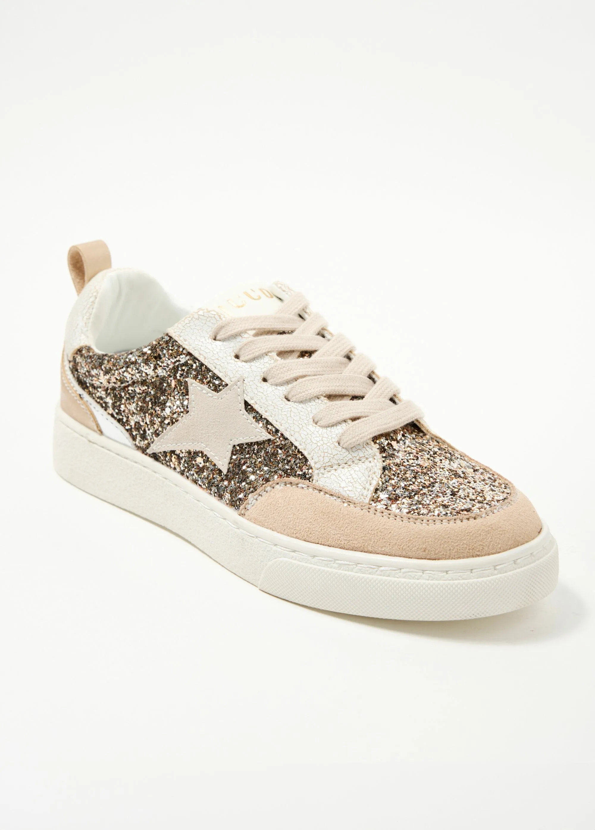 Trendy sequined lace-up sneakers