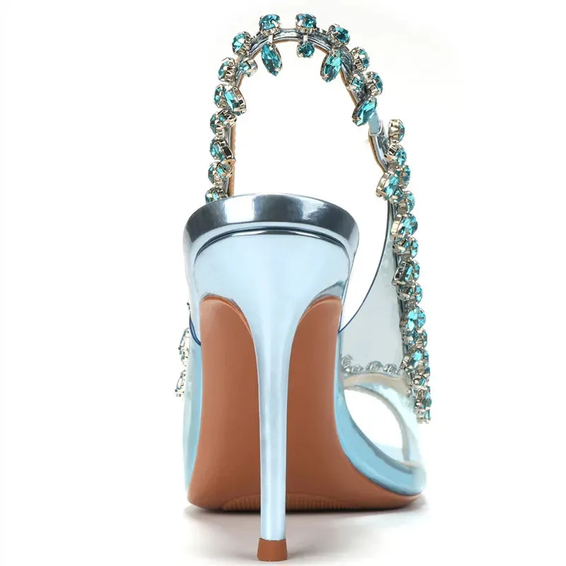 VougeVamp Luxury Crystal Tassel Slingback Pumps – Transparent PVC Peep-Toe High Heels for Weddings & Parties
