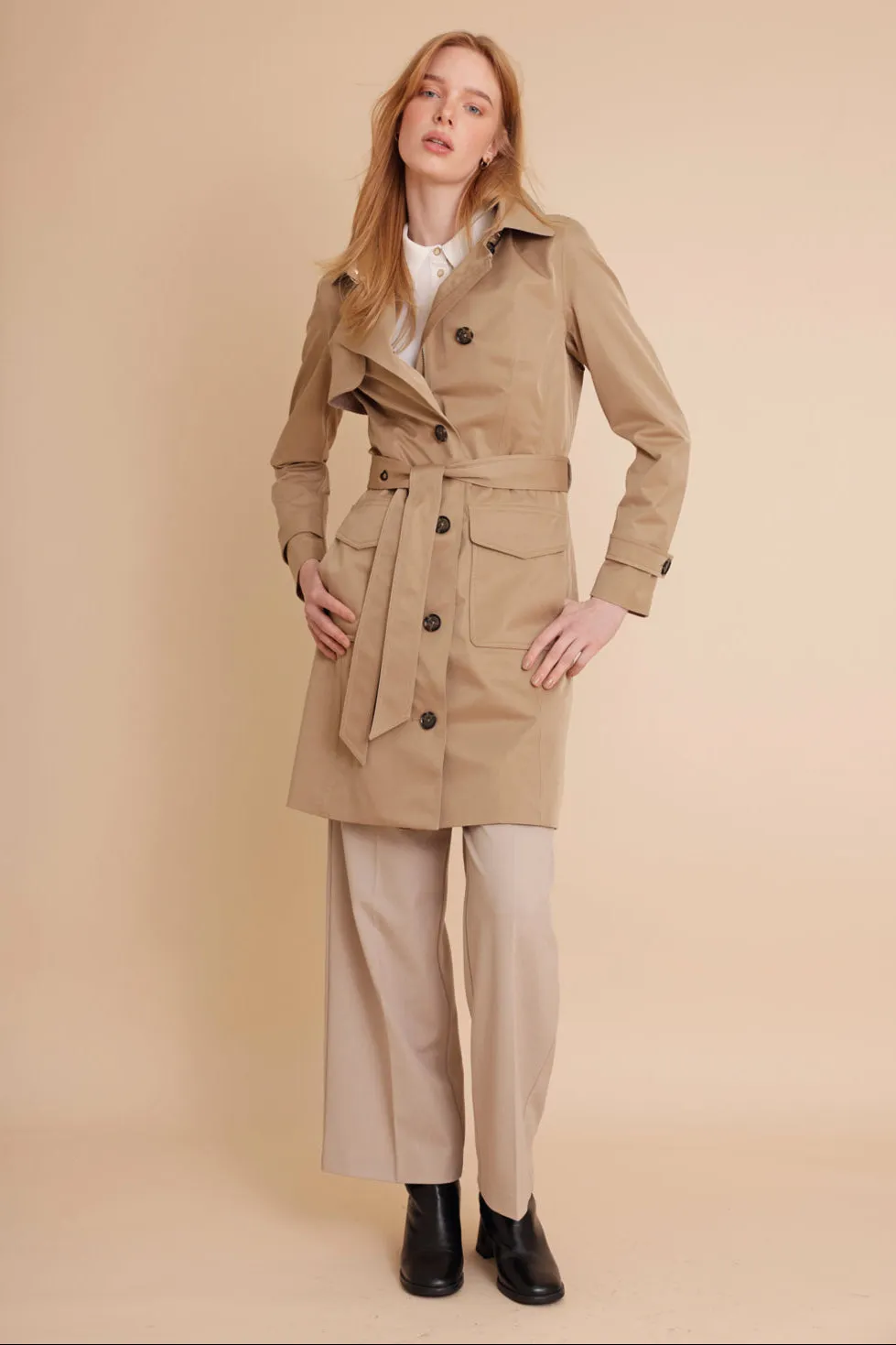 Waterproof Tailored To Fit Trenchcoat  | Dark Satin Camel