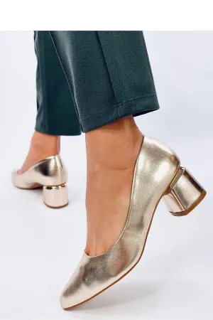 Woman Gold Block Heels Court Shoes