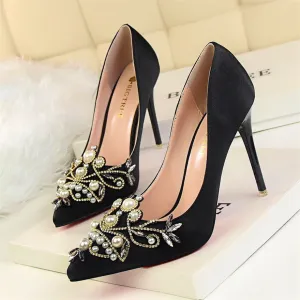Women Pumps Rhinestone High Heels Shoes Women Pointed Toe Crystal Pearl Party Shoes Sexy Wedding Shoes