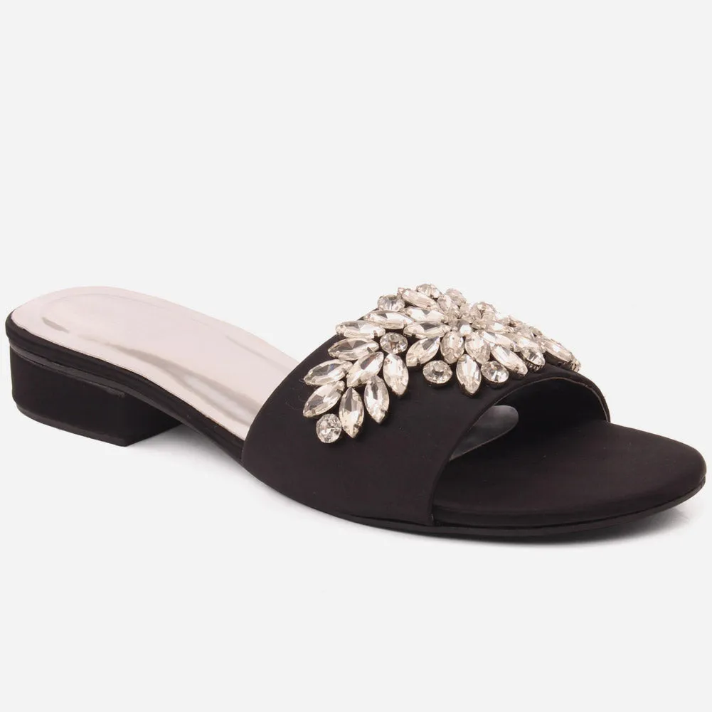 Women "ESTI" Block Heel Decorated Slip On Slippers
