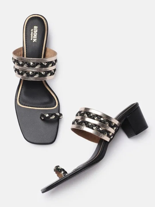 Women Woven Design One Toe Heels