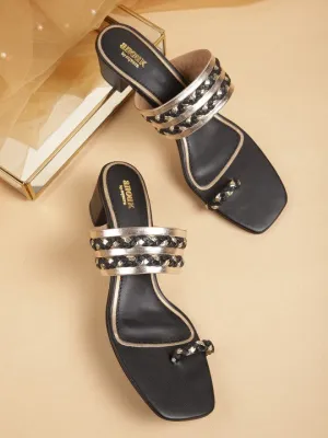 Women Woven Design One Toe Heels