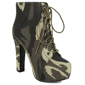 Womens Camouflage Boots Military Boots Cross Strap High Heel 12cm