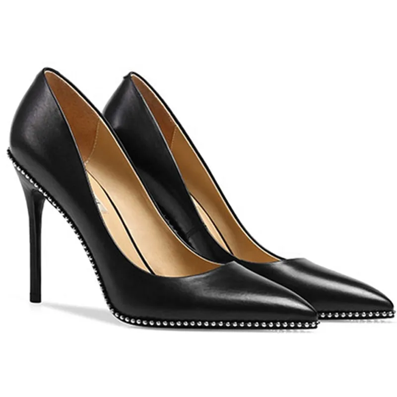 Women's genuine Leather Wedding Sexy Heels