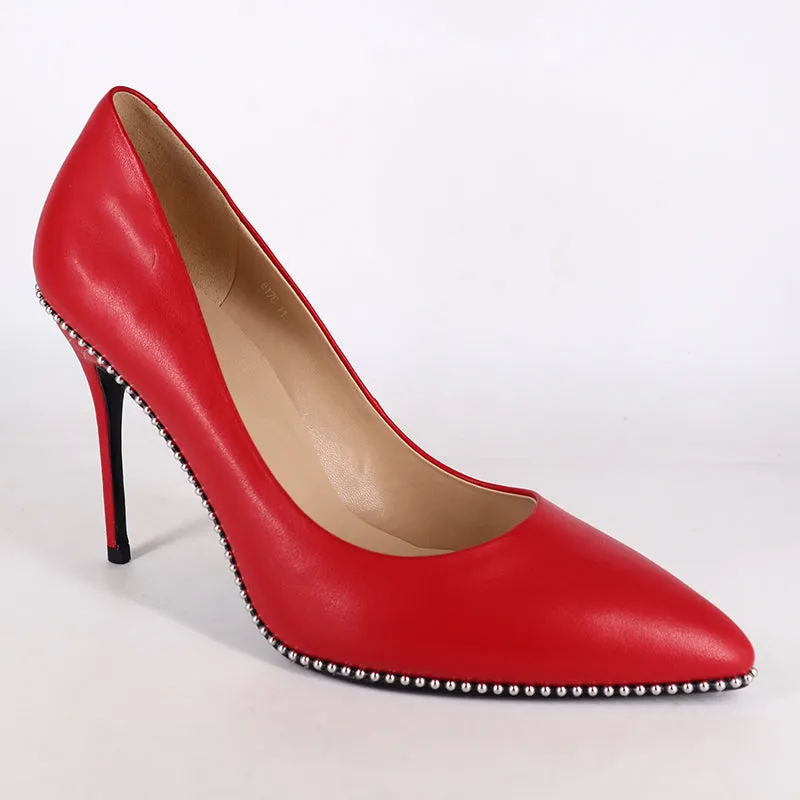 Women's genuine Leather Wedding Sexy Heels