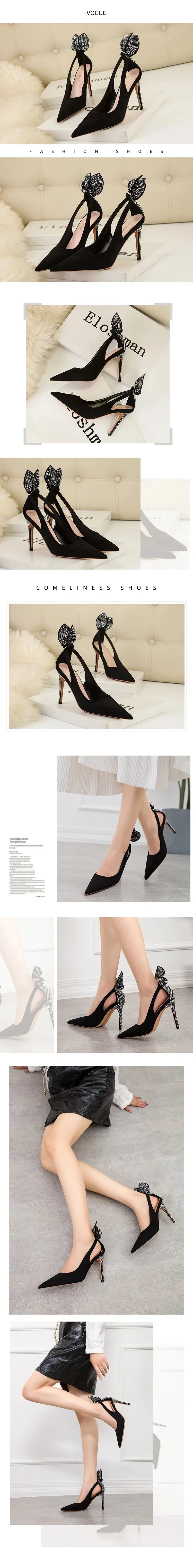 Women's High Heels Suede Stilettos Bow Detail Black Pointed Toe Pumps Sexy Temperament Footwear for Special Occasions