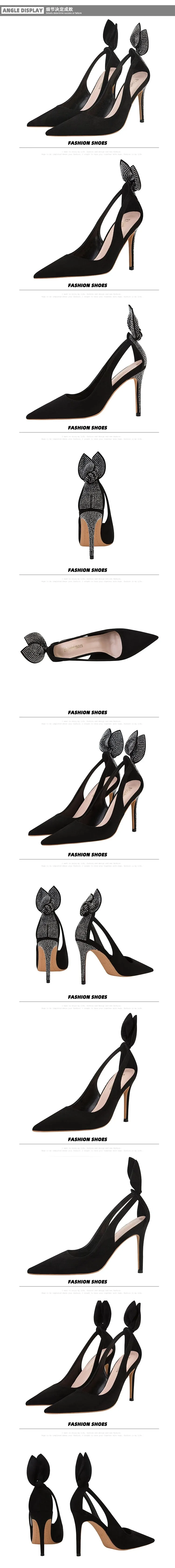 Women's High Heels Suede Stilettos Bow Detail Black Pointed Toe Pumps Sexy Temperament Footwear for Special Occasions